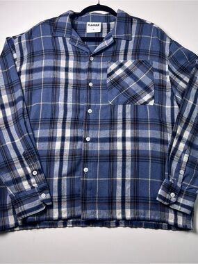 CARRÉ Flannel Shirt Men M Plaid Blue White Long Sleeve Pockets Button Up
